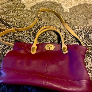 Purple and tan Charming Charlie 3 piece purse set detachable shoulder strap